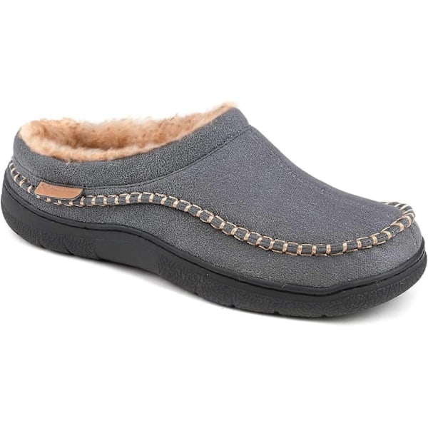 Mænds Mocassin-Tøfler, Indendørs/Udendørs Varme Plys Bløde Hjemmesko, Fluffy Bredsålede Tøfler - WELLNGS Grey 7-8