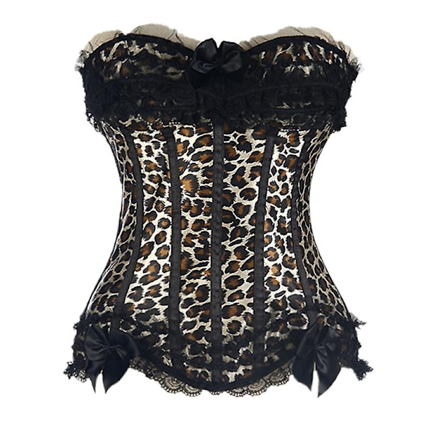 Sexet Satin Blonder Overlej Korset Bustier Overbust Burlesque Korset Top Bodyshaper Lingerie Showgirl Fest Kostume Plus Størrelse-WELLNGS Leopard print 4XL