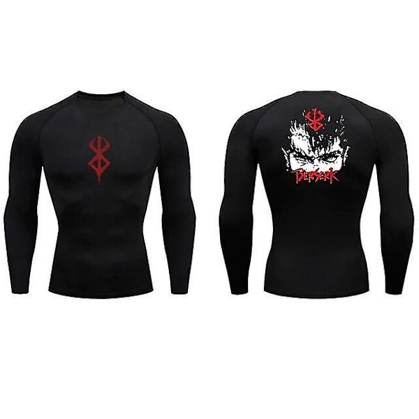 Herre Kompresjon T-skjorte Lang Ermet Anime Berserk Guts Sport Hurtigtørkende T-skjorter Athletic Gym Tett Undershirts Topper Tee Male-WELLNGS jinCX01 Black8 XXXL