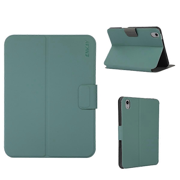 ENKAY PU Läder Smartfodral för iPad 10:e generationen 10.9 2022-WELLNGS Dark Green