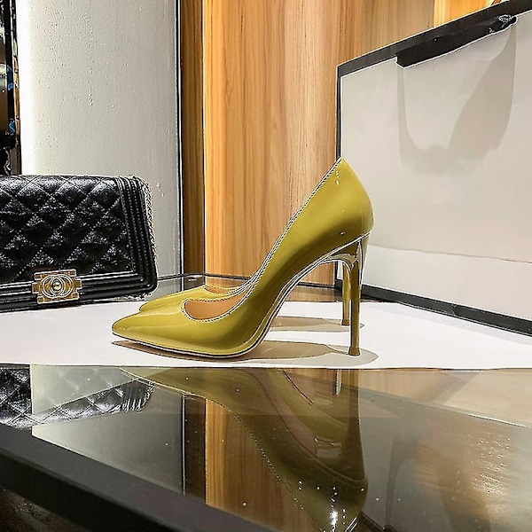 Dame Røde Sål Pumps Nye Seksuelle Bund Spidse Tå Sorte Tynde Høj Hæl Sko 8cm 10cm 6cm Lav Sexy Bryllupssko-WELLNGS yellow 8cm 39