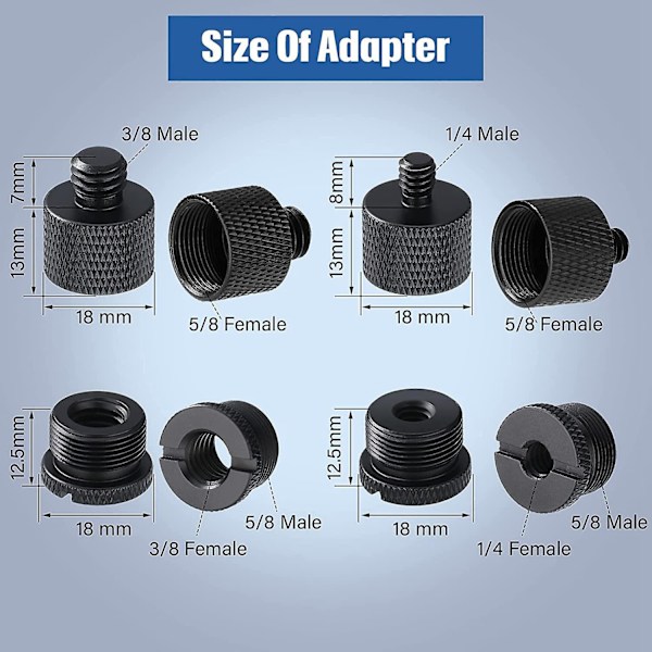 8-pack Mikrofonstativgängadapterset, 5/8 Hon till 3/8 Han och 3/8 Hon till 5/8 Han Skruvadapter T-WELLNGS