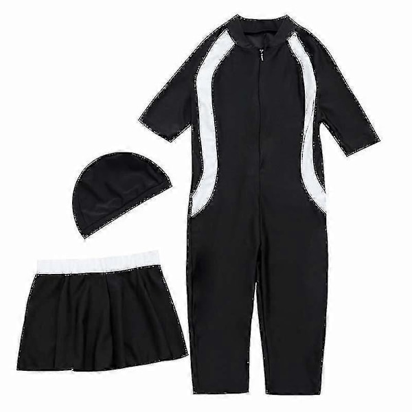 Flickors Badkläder Barnens Badkläder Enfärgad Burkini Badkläder Strandkläder - WELLNGS Black 12-13 Years
