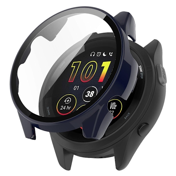 för Garmin Forerunner 265 Smartklocka PC Klockfodral med Härdat Glas Skärmskydd - Mörkblå-WELLNGS Dark Blue
