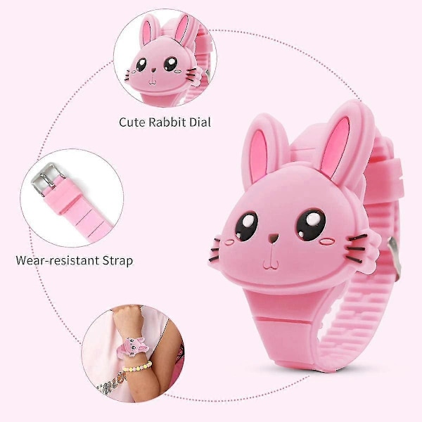 Barnklocka, flickklocka Digital Söt Form LED Mode Silikonarmband Clamshell Design Armbandsur Flicka-WELLNGS 01-Pink