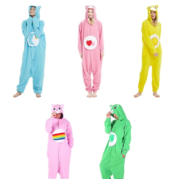 Cartoon Bear Onesie Pyjamas för Vuxna - Cosplay Kostym för Halloween - Mjuk Fleece Hemkläder-WELLNGS Rose red L