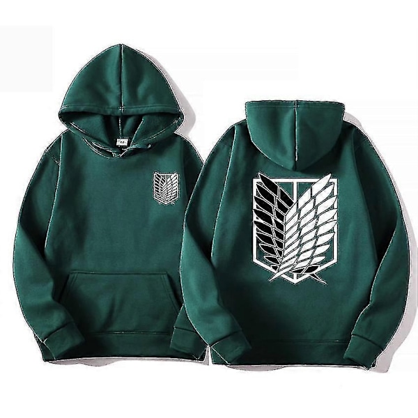 Attack on Titan Hoodie for Menn - Anime Hoodie, Streetwear Pullover, Harajuku Hoodie, Genser - WELLNGS green L