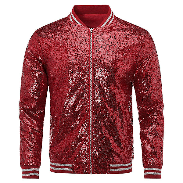 Allthemen Herre Sequin Casual Glidelås Fest Bomberjakke-WELLNGS Red XL