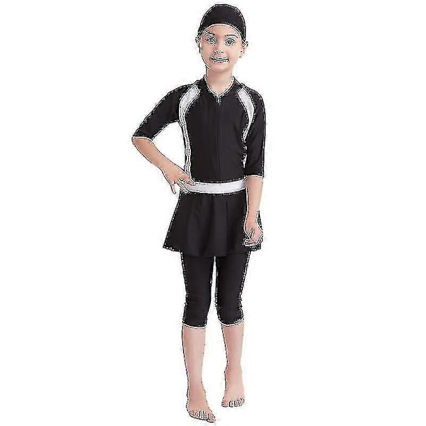 Flickors Badkläder Barnens Badkläder Enfärgad Burkini Badkläder Strandkläder - WELLNGS Black 5-6 Years