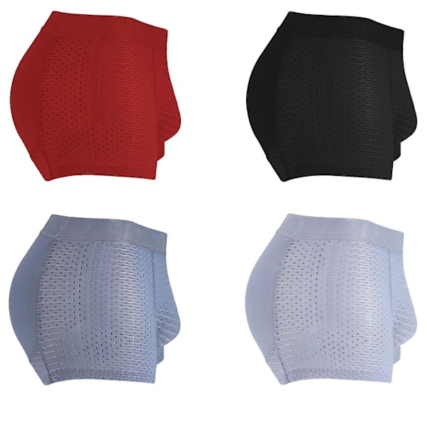 Herr Mesh Andas Butt Lift Boxer Briefs Underkläder med Butt Pad Förstoring, 50% Erbjudande-WELLNGS Red L