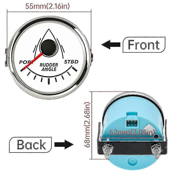 52mm Marin Roderpositionsindikator Vattentät Röd Bakgrundsbelysning med 0-190 Ohm Rodergivare 12v/24vd Kompatibel med Marin Yacht-WELLNGS sensor