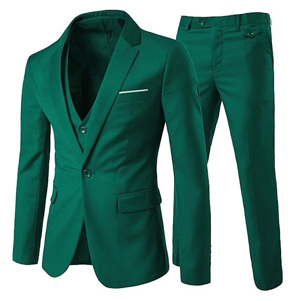 Yunclos Herr 3-delad Elegant Gentleman Business Slim Fit Kostym Set-WELLNGS Green XL