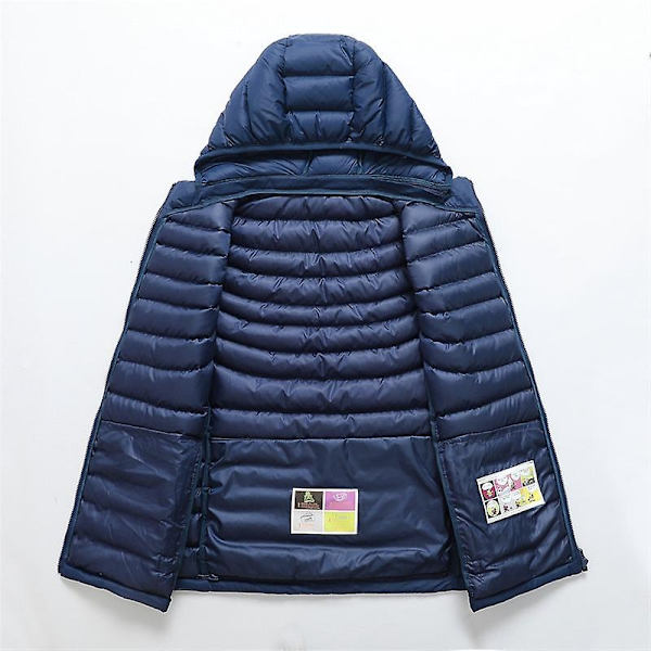 Dunjakke for menn, ermeløs, avtakbar hette, vinter, lett, ensfarget - WELLNGS Blue XS