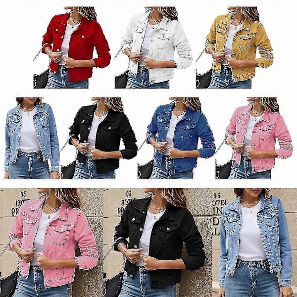 Dame Kortærmet Denimjakke med Knapper og Lommer - WELLNGS Pink M