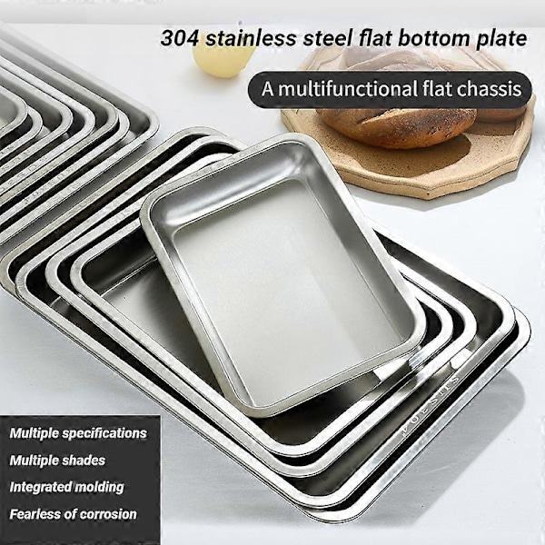 304 rustfritt stålbrett, rektangulær ren flat bunn firkantet plate, kommersiell kjøkken bakefiskplate, fortykket dampet risplate-WELLNGS N-style L50 W35 H4.8flat bottom