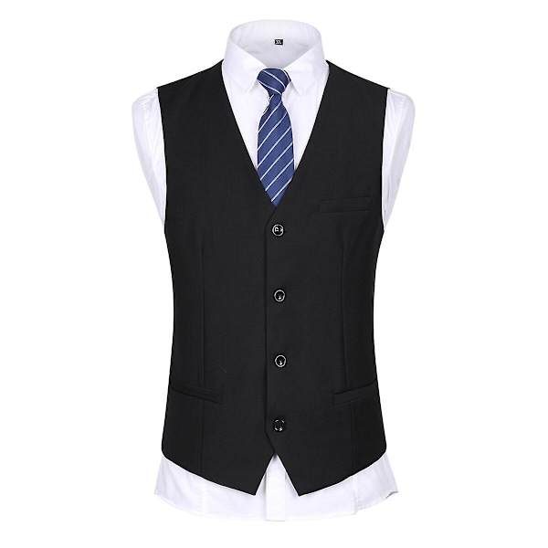 Allthemen Herrkostym för bröllop, fest, middag, 3-delat affärskostym, kavaj, väst, byxor, 9 färger - WELLNGS Black 2XL
