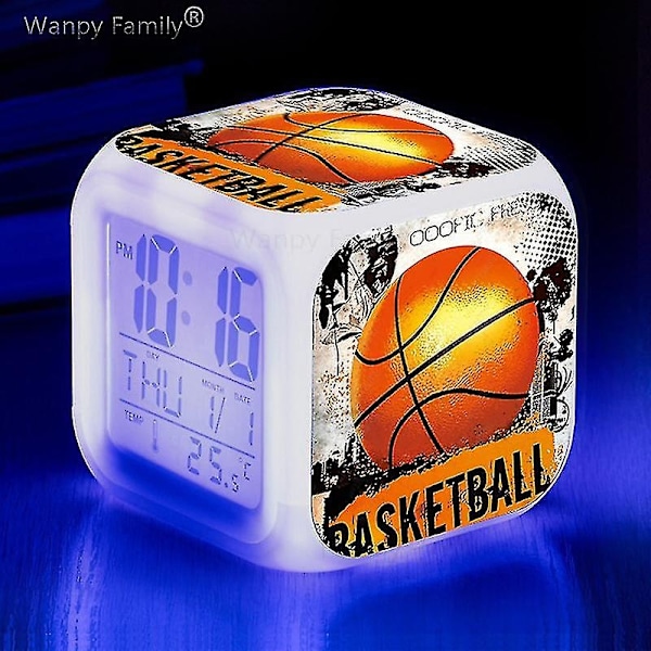 Basketball Vekkerklokke 7 Farger Endring Multifunksjon Noctilucence Elektronisk Klokke Barn Rom Vekke Timer Bursdagsgave for Barn Tw-WELLNGS Sky blue