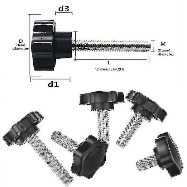 5/10 stk. Stjerneformet gjengeklemmingshåndtak Bolt Bakelitt Håndknott Strammeskrue Industriutstyr Plaststål M5 M6 M8 Excellent-WELLNGS 5PCS M8x70