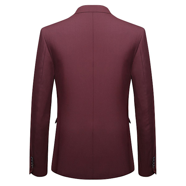 Allthemen Miesten Puku 3-osainen Liiketoiminta Yksivärinen Slim Fit Puku Takki&amp;Housut&amp;Liivit-WELLNGS Wine Red M