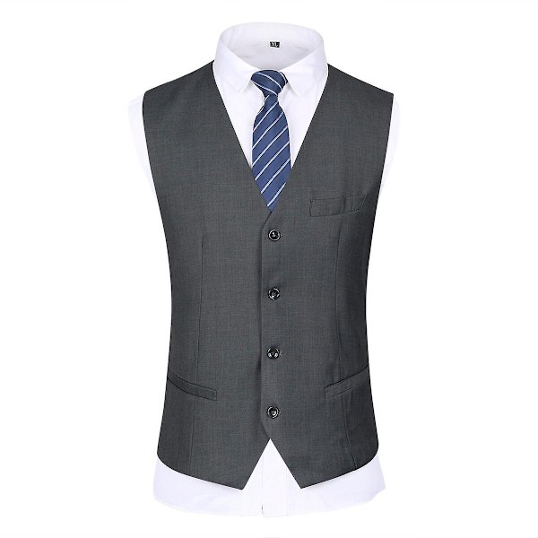 Allthemen Herrkostym för bröllop, fest, middag, 3-delat affärskostym, kavaj, väst, byxor, 9 färger - WELLNGS Dark Grey XS