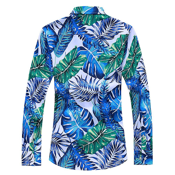 Allthemen Herre Casual Hawaii Strand Blomster Rever Langærmet Skjorte-WELLNGS S