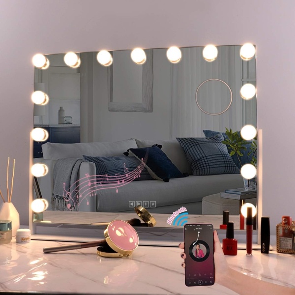 Upplyst spegel sminkspegel, 3 färgtemperaturer ljus sminkspegel med 10 dimbara lysdioder, touchkontroll sminkspegel (endast glödlampa)-WELLNGS