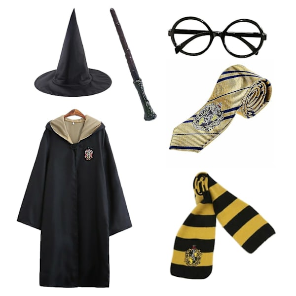 Harry Potter 6-delad set magisk trollkarl cosplay maskeradkappa mantel kostym - WELLNGS Yellow 125cm (5-6 years)