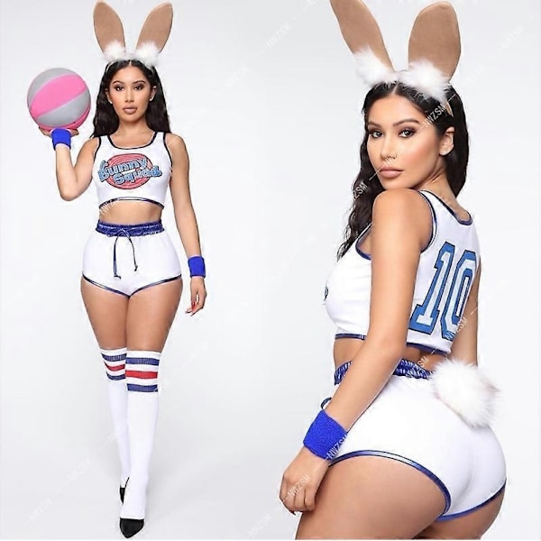Space Lola Bunny Kanin Cosplay Kostume Kanin Bunny Jam Kostumer Kvinder Piger Halloween Fest Tøj Toppe Shorts Outfit Sæt-WELLNGS 4Pcs Set XXL