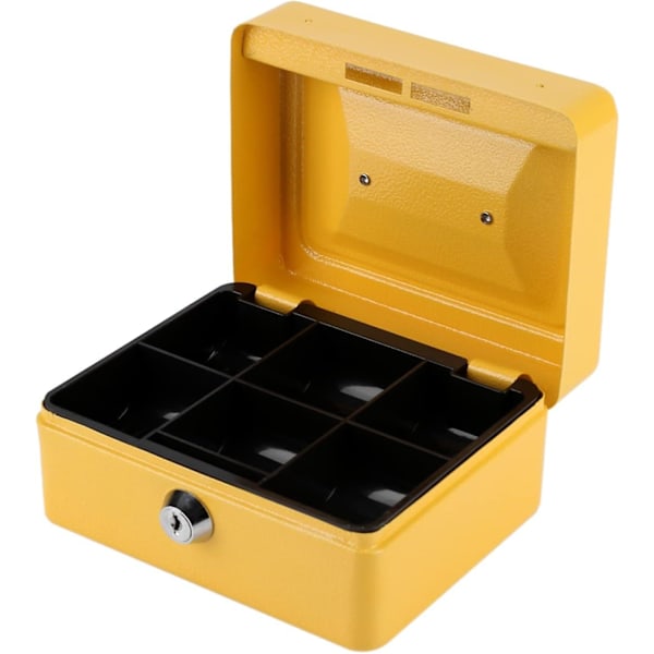 Mini Kannettava Teräksinen Lukittava Raha- ja Kolikkolaatikko Turvallisuuslaatikko Kotitaloudelle, Kompakti, Turvallinen, Moniosastoinen Säilytys (Pieni Vaaleanpunainen) - WELLNGS Small Yellow
