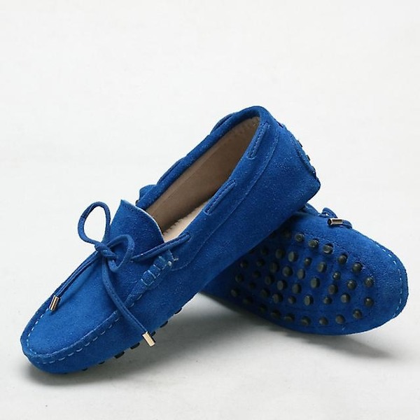 Naisten kengät 2023 100% aitoa nahkaa Naisten matalat kengät 13 väriä Casual Loaferit Naisten ballerinat Moccasins Lady Driving Shoes-WELLNGS Royal Blue 8