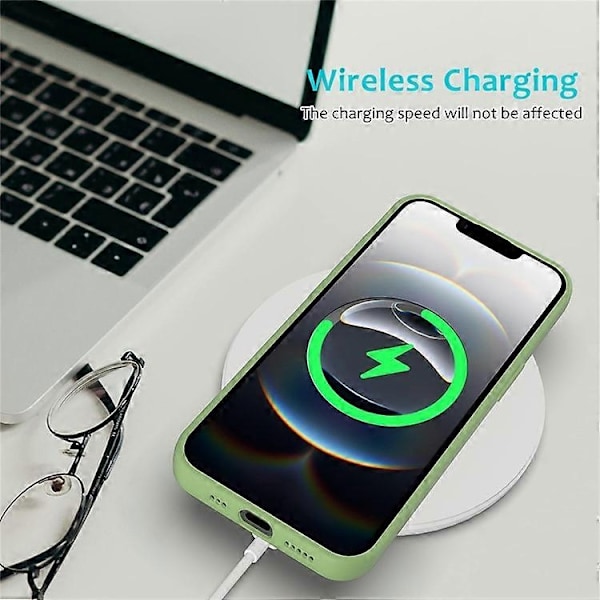 Kompatibelt skal för iPhone 16e, fallsäkert flytande silikon med mjukt foder, baksidesskydd - WELLNGS LightGreen