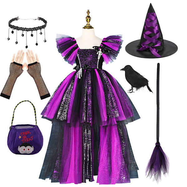 Disney Heks Kostyme Jenter Lilla Mesh Halebånd Kjole Maleficent Deluxe Jenter Fancy Halloween Fest Barnas Rollespill Kostyme  05-WELLNGS Witch Sets 05 2-3Y