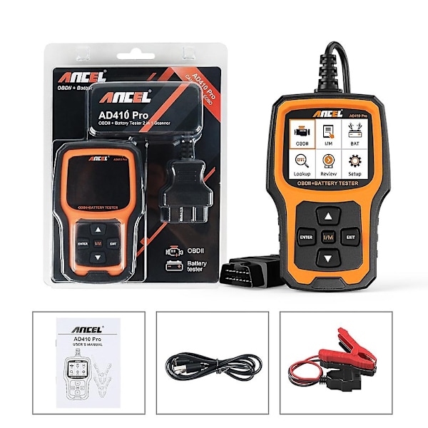 ANCEL AD410 PRO -vikakoodinlukija + akun testaus Moottorin tarkistus Täydellä OBD2-toiminnolla Auton diagnostiikkatyökalut - WELLNGS