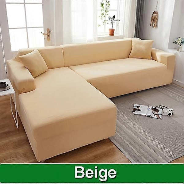 Solid Sofföverdrag för Vardagsrum Sofföverdrag Elastiskt L-Format Hörnsofföverdrag Stretchöverdrag för Soffa-WELLNGS beige-Sofa Cover 2 Seater 140-185cm