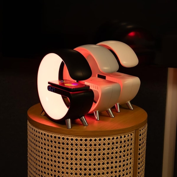 Trådløs lader Atmospheres Lampe, bluetooth høyttaler Musikk klokke Alarm nøkkel-WELLNGS white