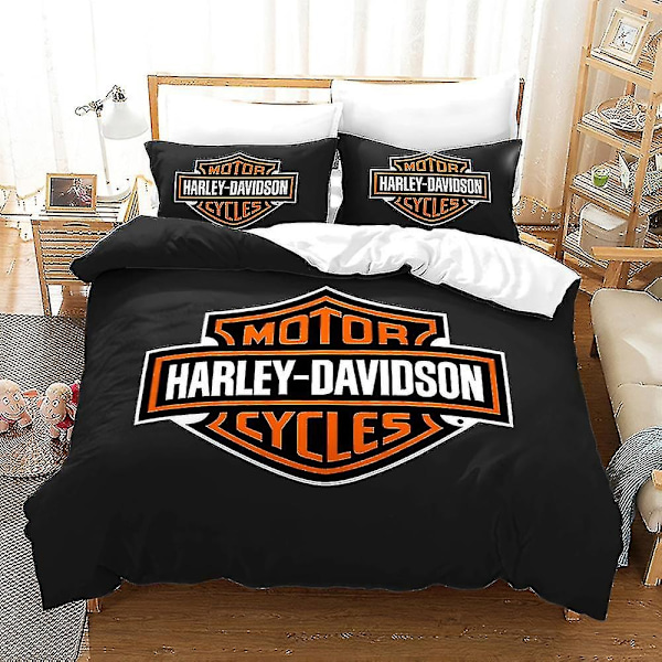 Hd-10 3D-trykt Harley Davidson Motorsykkel Sengetøysett 2/3 deler Dynetrekk Dynetrekk Putevar-WELLNGS UK SINGLE 135x200cm