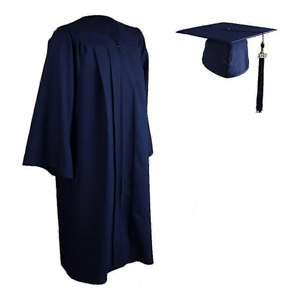 2022 Voksen lynlås lukning universitet akademisk graduering kjole kåbe Mortarboard Cap-WELLNGS Navy Blue L