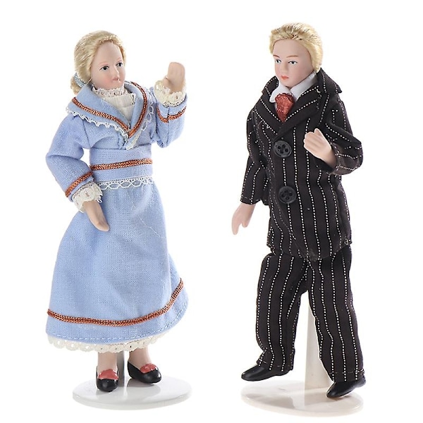 1:12 Dukkehus Miniature Dukke Mennesker Model Victoriansk Dukke Pige Kjole Dukke Britisk Stil Uniform Dreng Dukke Smuk Pige Dreng Dukke Model Legetøj med Bracke Light Blue