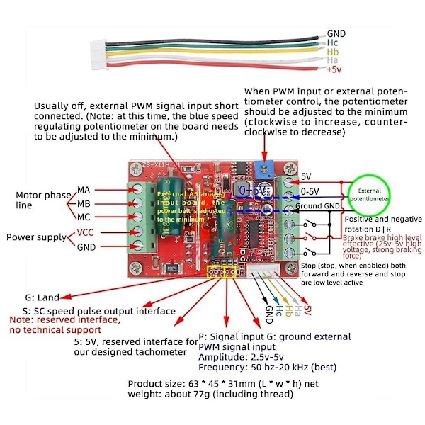 Bldc Trefas DC Borstlös med Hall Motor Controller 6-60v12v48v Motor 400w Multifunktion Conv-WELLNGS