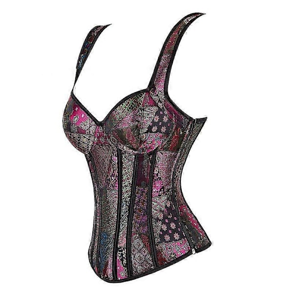Jacquardvävd Halter Korsett Gotisk Punk Bustier Shapewear-WELLNGS PUrple 4XL