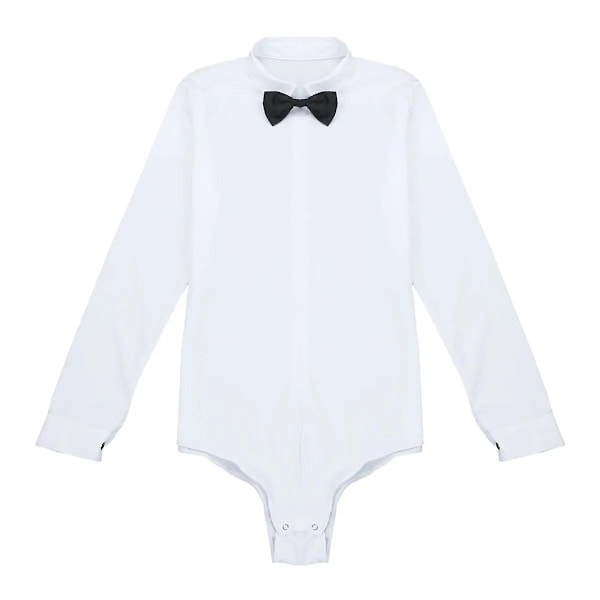Miesten vetoketjullinen latinalaistanssipaita rusettilla, yksivärinen haalaripaita, miesten tanssiasu, pitkähihainen vartalopaita - WELLNGS Black XL