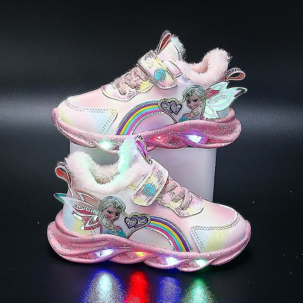 Tjejer Led Casual Sneakers Elsa Princess Print Outdoor Skor Barn Rosa T-WELLNGS Pink T 35-insole 21.8cm
