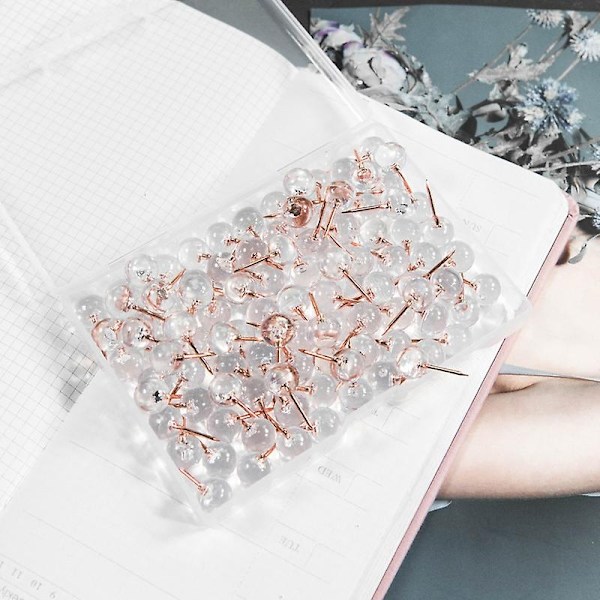 100 stk. Guld Push Pins Thumbtacks Transparent Plast Rund Hoved Kort Tacks til Ophængning af Billeder Post-WELLNGS