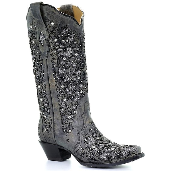 Naisten Teräväkärkiset Glitter-Hääkirjonta-Saappaat Kristalli Naiset Cowboy-Saappaat - WELLNGS BLACK 40