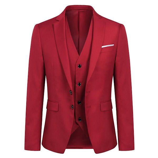 Allthemen Herr Business Blazer Solid Slim Fit Jacka-WELLNGS Red 2XL