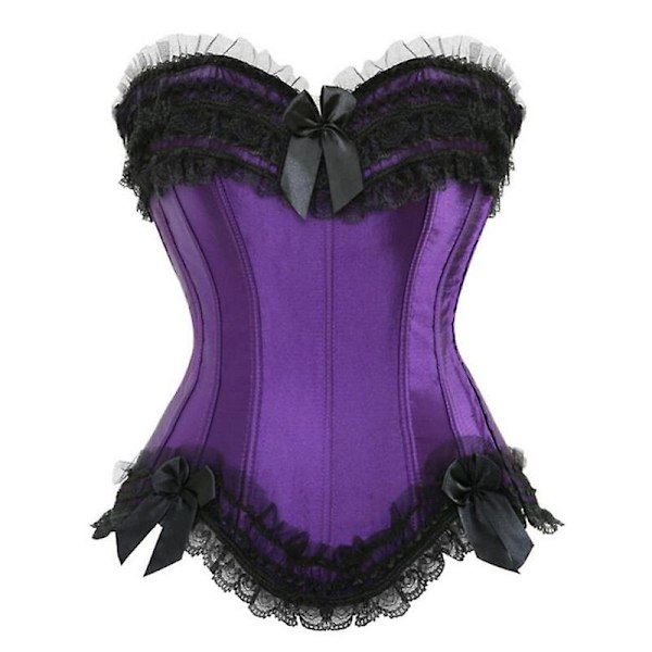 Sexy Satin Blonder Overlegg Korsett Bustier Overbust Burlesque Korsett Topp Bodyshaper Lingerie Showgirl Festdrakt Plus Size-WELLNGS Purple XXXL