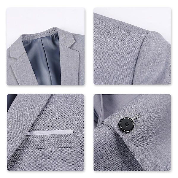 Allthemen Herr Business Blazer Solid Slim Fit Jacka-WELLNGS Grey 3XL