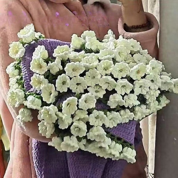 Bouquet Tæppe Hæklesæt Hæklestartersæt til Bouquet Gave Håndværk Håndlavet DIY Håndværk Strikkesæt til Entusiaster Voksne-WELLNGS Purple White