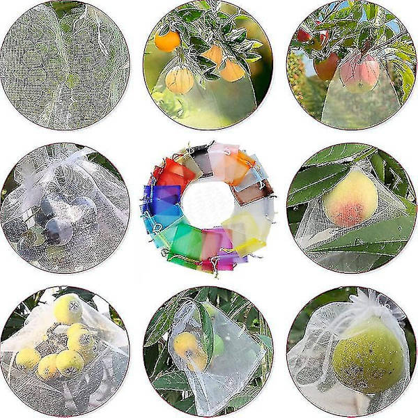 100 st buntskydds påse 30x20cm/23x17cm druvor frukt organza påse med dragsko ger totalt skydd mot getingar fåglar och Ot-WELLNGS Grey 20*30 cm