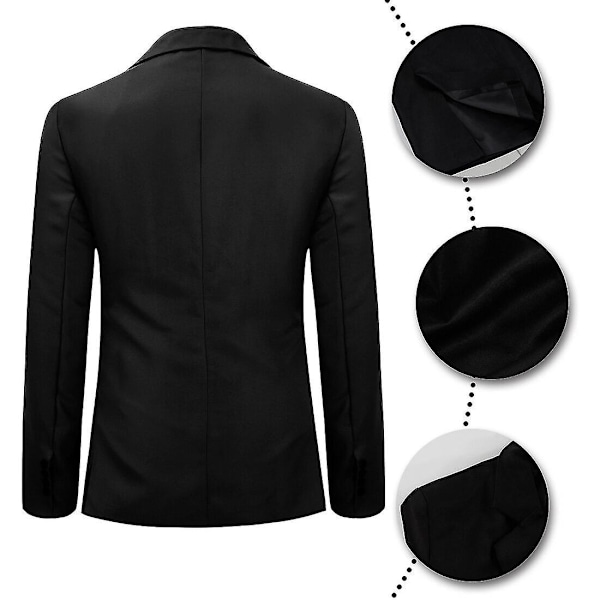 Allthemen Herre Ensfarvet Slim Fit Business Casual Blazer-WELLNGS Black 2XL